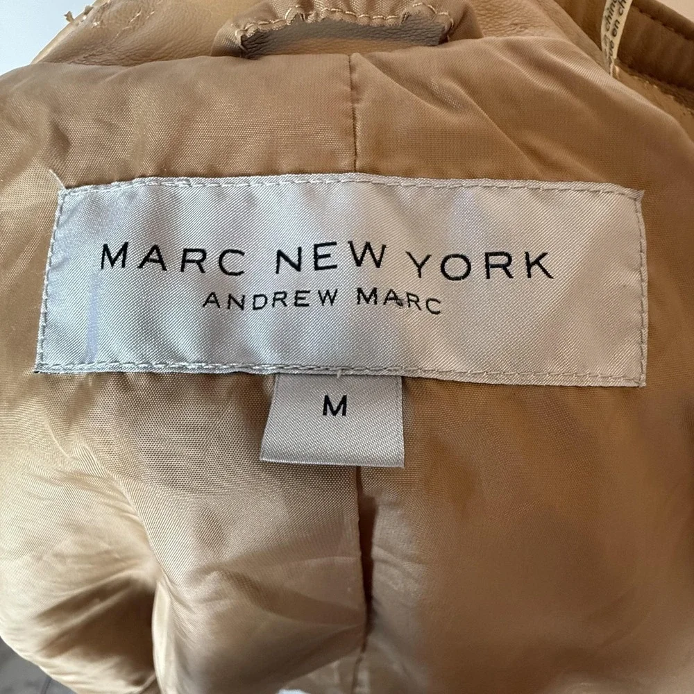 Marc New York Jacket Womens Medium Tan‎ Faux Leather Full Zip Moto Style Pockets